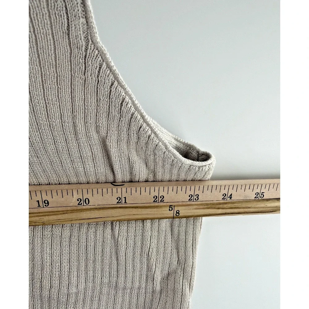 Vintage Eddie Bauer Ribbed Knit Cardigan Sweater Vest Mens XL Beige Y2K 90's